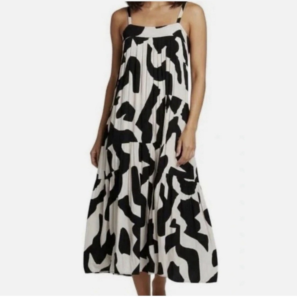 Anthropologie Abel the Label Black White Abstract Print Tiered Maxi Dress S - Picture 5 of 10